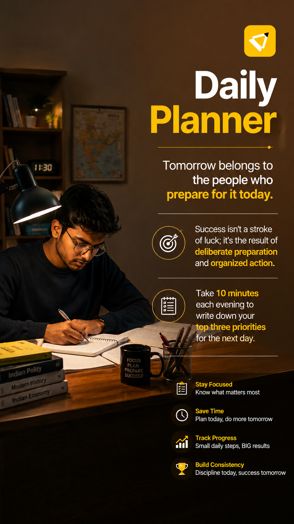 Tomorrow belongs to those who prepare today β daily planner in ReviseUPSC